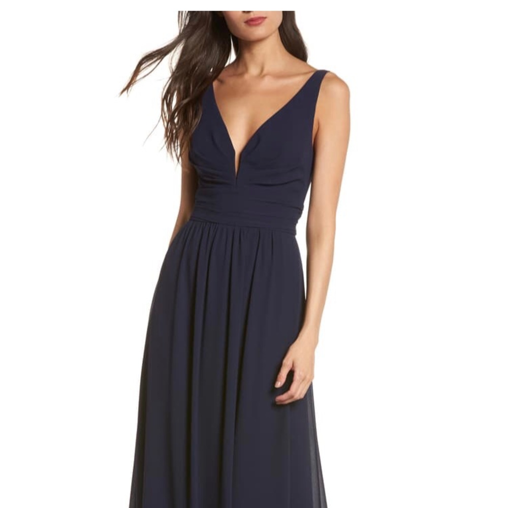 Lulu’s Elegant Navy Chiffon Dress!